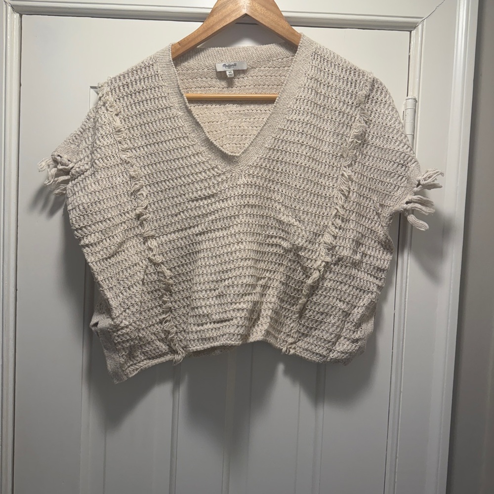 Beige Knit V-Neck Sweater